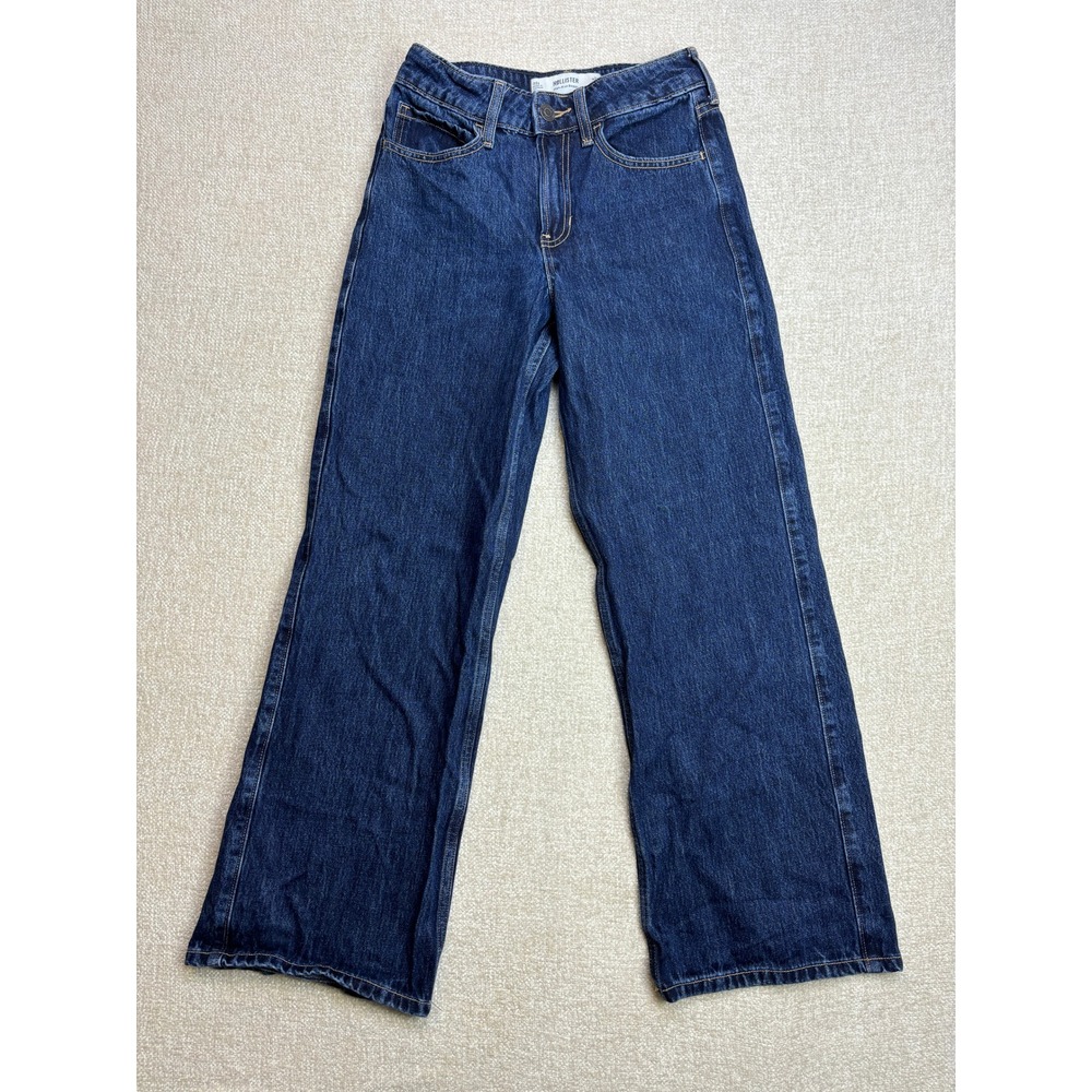 Hollister High-Rise Baggy Jeans Dark Wash Denim W24 Short 00S Wide Leg